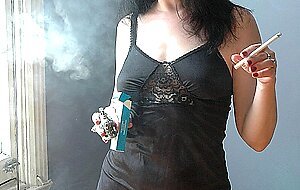 Brunette Chick Mina Smokes Like A Fetish, Milf, Non-Nude, Skirt, Smoking